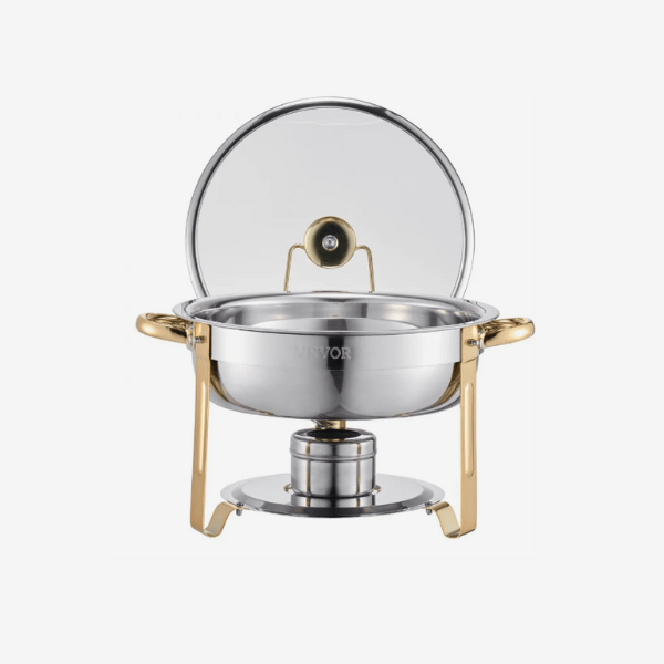 5 Quart Round Chafing Dish Buffet Set (Gold Finish)