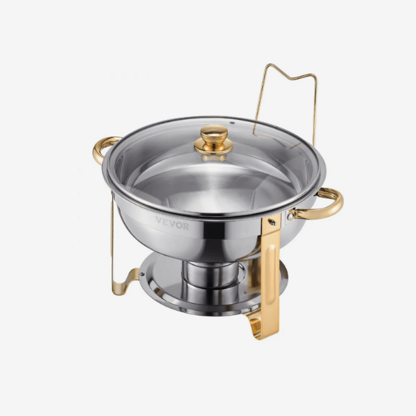 5 Quart Round Chafing Dish Buffet Set (Gold Finish)