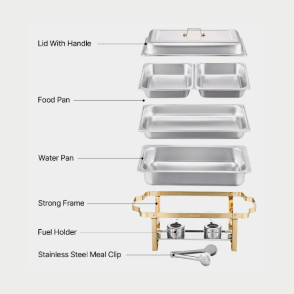 8 Quart Rectangular Chafing Dish Buffet Set (Gold Finish)