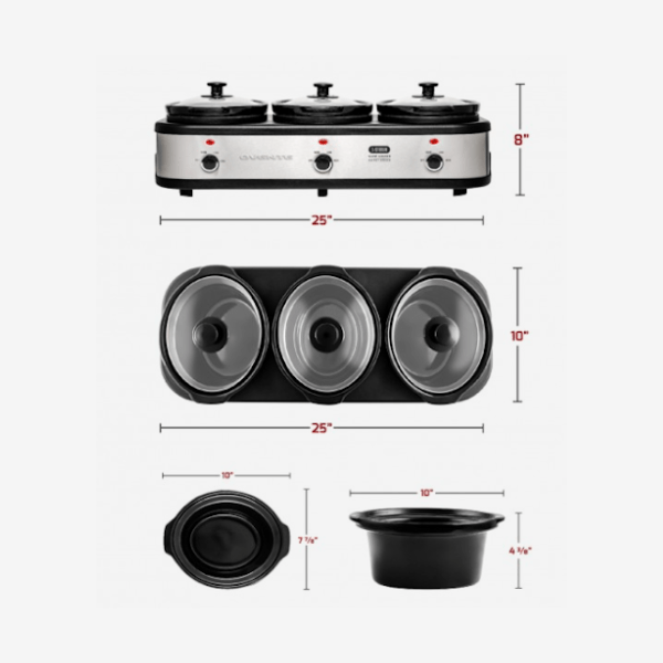 1.5 Quart Triple Slow Cooker Buffet Server (Stainless Steel Finish, Glass Lids)